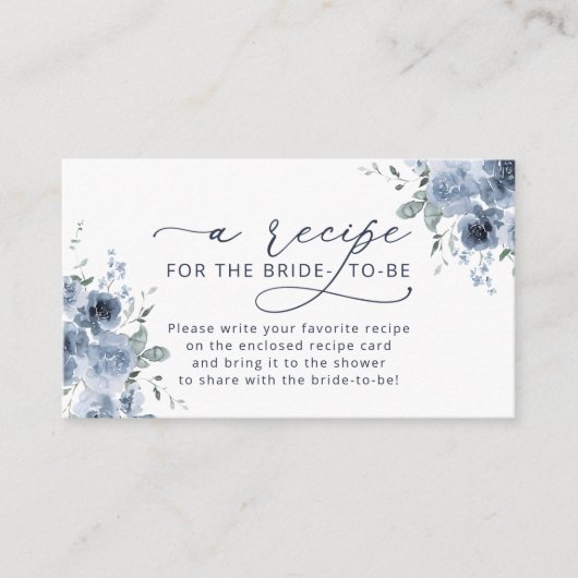 ダスティーブルーの花のウェディングシャワーレシピ依頼カード エンクロージャーカード (正面)
