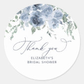 ダスティーブルーの花のウェディングシャワー感謝祭 ラウンドシール (正面)