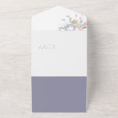 ダスティーブルーの花のウェディングシャワー レシピカード招待状 オールインワン招待状 (外側)