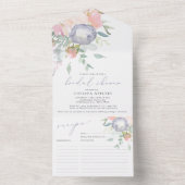 ダスティーブルーの花のウェディングシャワー レシピカード招待状 オールインワン招待状 (内側)