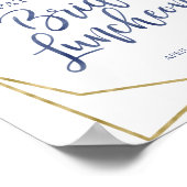 ダスティーブルーの花のウェディングランチョンウェルカムサイン ポスター (角)