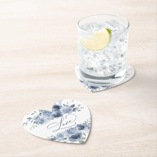 ダスティーブルーの花のエレガントなブライズシャワーラブ ペーパーコースター (インサイチュ)