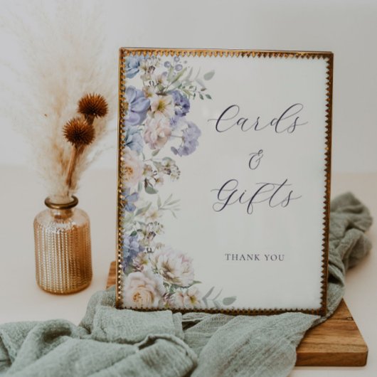 ダスティーブルーの花のカードとギフトのサイン ポスター