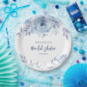 ダスティーブルーの花のクラシカルなスクリプトのプリンセスシャワー ペーパープレート (パーティー)