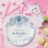 ダスティーブルーの花のクラシカルなスクリプトのプリンセスシャワー ペーパープレート (パーティー)