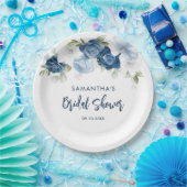 ダスティーブルーの花のスクリプト ブライダルシャワー ペーパープレート (パーティー)