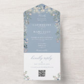 ダスティーブルーの花のストリングライトQRコード結婚式 オールインワン招待状 (内側)