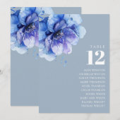 ダスティーブルーの花のテーブルナンバー席次表 招待状 (正面/裏面)
