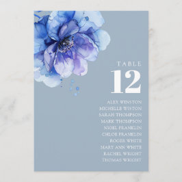 ダスティーブルーの花のテーブルナンバー席次表 招待状