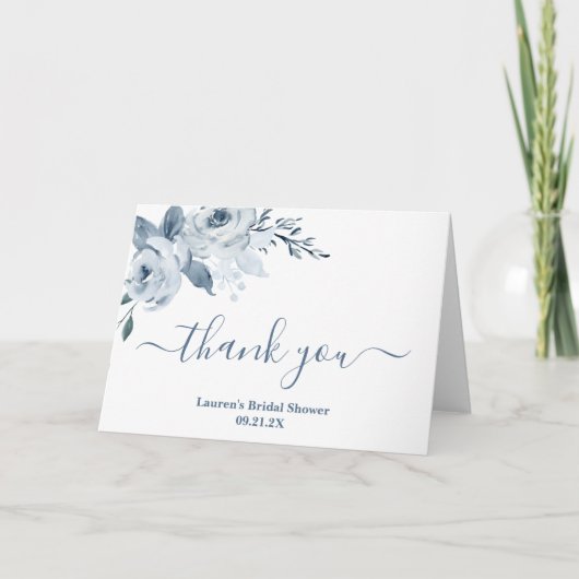 ダスティーブルーの花のブライズシャワー サンキューカード (正面)