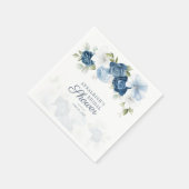 ダスティーブルーの花のブライダルシャワーペーパー スタンダードカクテルナプキン (角)