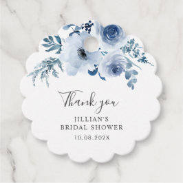 ダスティーブルーの花のブライダルシャワー フェイバータグ