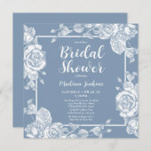 ダスティーブルーの花のブライダルシャワー 招待状 (正面/裏面)