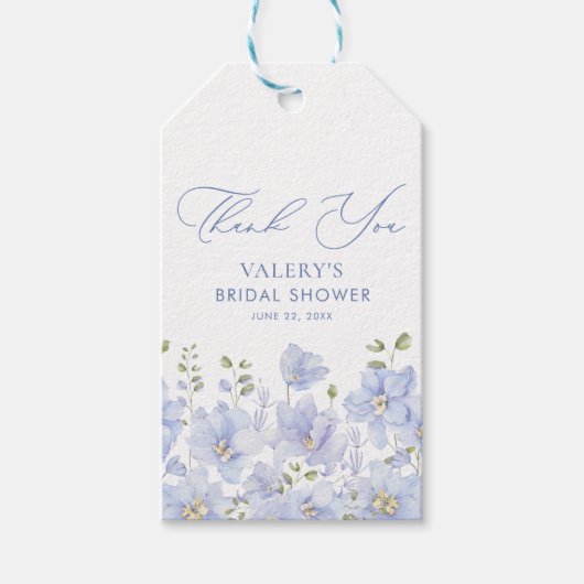 ダスティーブルーの花のプリンセスシャワー ギフトタグ (正面)