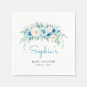 ダスティーブルーの花のベイビーシャワーパーティー スタンダードカクテルナプキン (正面)