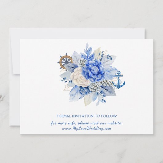 ダスティーブルーの花の写真を使ったSave the Date セーブザデート (裏面)