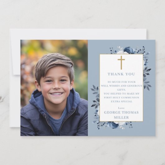ダスティーブルーの花の写真 ファーストホーリーコミューン サンキューカード (正面)