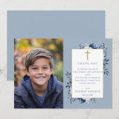 ダスティーブルーの花の写真 ファーストホーリーコミューン サンキューカード (正面/裏面)