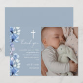 ダスティーブルーの花の写真 洗礼 誕生 サンキューカード (正面/裏面)