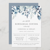 ダスティーブルーの花の前撮りディナー招待状 案内状 (正面/裏面)