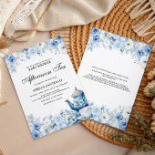 ダスティーブルーの花の午後の紅茶ベイビーシャワー 招待状