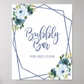 ダスティーブルーの花の水彩　バブルバーサイン ポスター (正面)