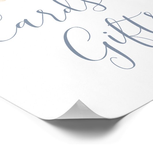 ダスティーブルーの花の結婚式のカードとギフトのサイン ポスター (角)