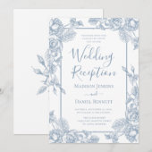 ダスティーブルーの花の結婚式の披露宴 招待状 (正面/裏面)