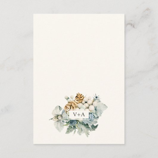 ダスティーブルーの花の結婚式の詳細 エンクロージャーカード (裏面)