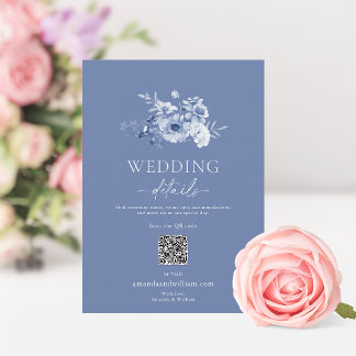 ダスティーブルーの花の結婚式詳細カード 招待状