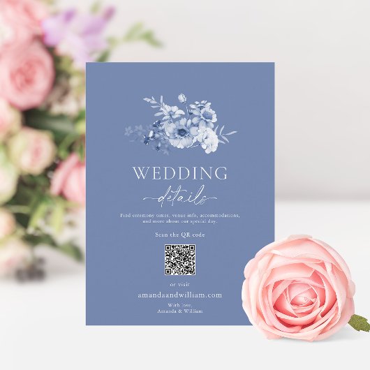 ダスティーブルーの花の結婚式詳細カード 招待状