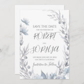 ダスティーブルーの花の結婚式 セーブザデート (正面/裏面)
