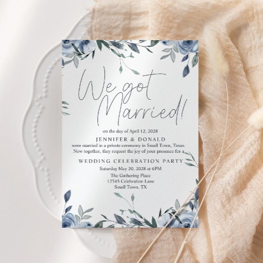 ダスティーブルーの花の結婚式　結婚しました 招待状