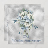 ダスティーブルーの花の結婚記念日招待状 招待状 (正面/裏面)