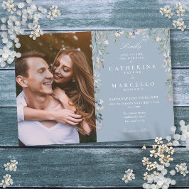ダスティーブルーの花の野生の花の写真の結婚式 招待状