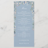 ダスティーブルーの花の野生の花の結婚式のディナーメニュー メニュー (正面)