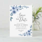 ダスティーブルーの花の「Save the Date」 招待状 (スタンド正面)