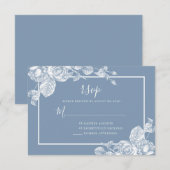 ダスティーブルーの花をあしらったウェディング 出欠カード (正面/裏面)