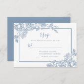 ダスティーブルーの花をあしらったウェディング 出欠カード (正面/裏面)