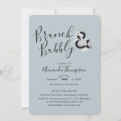 ダスティーブルーの花をあしらったエレガントな結婚前お披露目パーティー招待状 招待状 (正面)