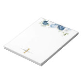 ダスティーブルーの花モノグラム ユーカリ スクリプト名 ノートパッド (回転)