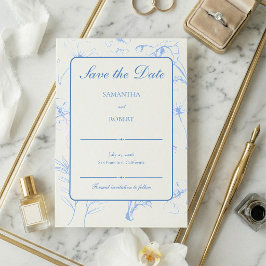 ダスティーブルーの花束と野生の花のスケッチのウェディングテーマ セーブザデート