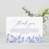 ダスティーブルーの花柄のウェディングシャワーの感謝カード 招待状 (スタンド正面)