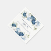 ダスティーブルーの花柄のウェディングシャワーペーパー スタンダードカクテルナプキン (角)