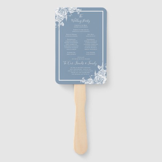 ダスティーブルーの花柄のウェディングプログラム ハンドファン (裏面)