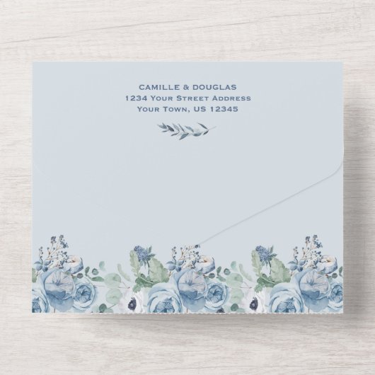 ダスティーブルーの花柄のウェディング | オールインワンの招待状 オールインワン招待状 (裏面)