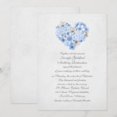 ダスティーブルーの花柄のレトロなラブハートウェディング 招待状 (正面/裏面)