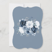 ダスティーブルーの花柄の小さな結婚式の招待状（印刷用） 招待状 (裏面)