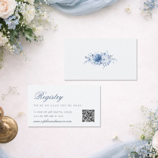 ダスティーブルーの花柄の結婚式のレジストリーカード エンクロージャーカード