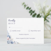 ダスティーブルーの花柄の結婚式返信カード 出欠カード (スタンド正面)